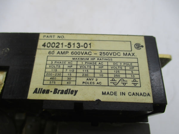 ALLEN BRADLEY 1494F-N60 SER. A 600VAC 60A (AS PICTURED) UNMP