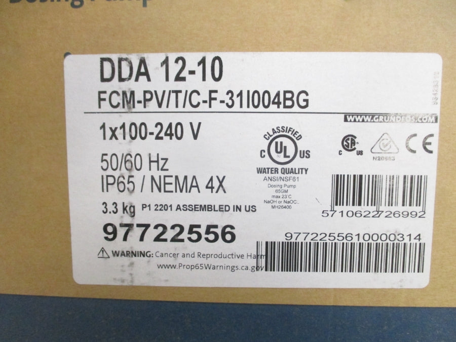 GRUNDFOS DDA 12-10 FCM-PV/T/C-F-31I004BG 97722556 100-240V 150PSI NSMP