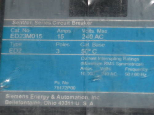 SIEMENS ED23M015 CIRCUIT BREAKER 15A NSNP