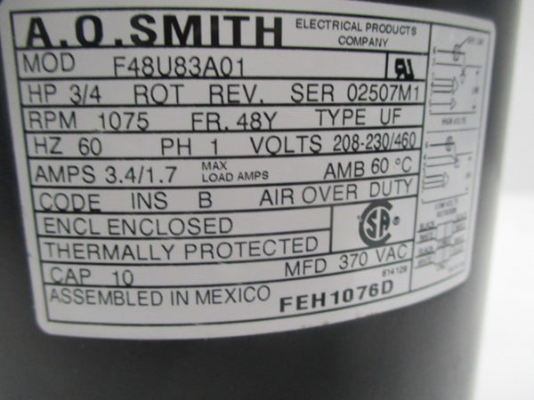 A.O.SMITH F48U83A01 MOTOR 3/4 HP 1075 RPM  UNMP