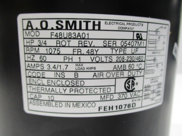 A.O.SMITH F48U83A01 MOTOR 3/4 HP 1075 RPM  NSMP