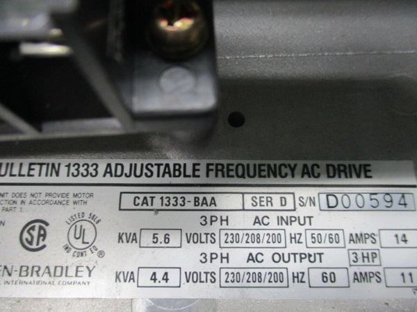 ALLEN BRADLEY 1333-BAA SER.D AC DRIVE 230V (AS PICTURED)  NSNP