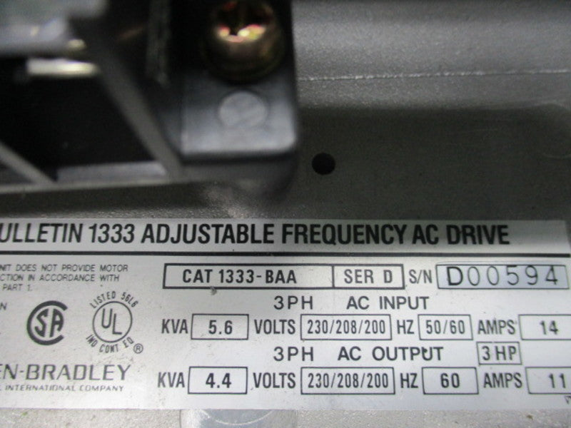 ALLEN BRADLEY 1333-BAA SER.D AC DRIVE 230V (AS PICTURED)  NSNP