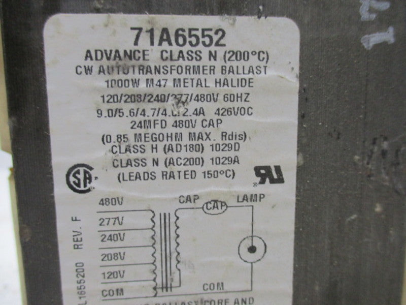 ADVANCE 71A6552 TRANSFORMER  UNMP