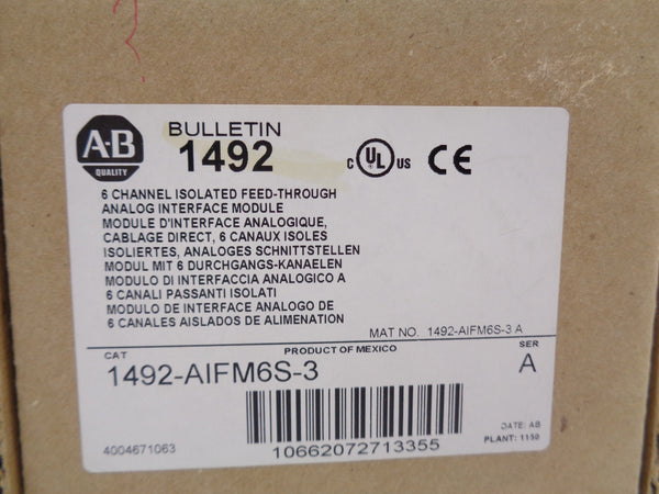ALLEN BRADLEY 1492-AIFM6S-3 SER. A 0-132VAC/DC (BR/WH) NSMP