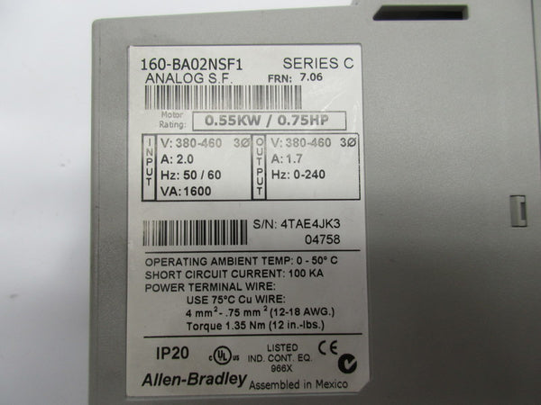 ALLEN BRADLEY 160-BA02NSF1 SER. C F/W 7.06 UNMP