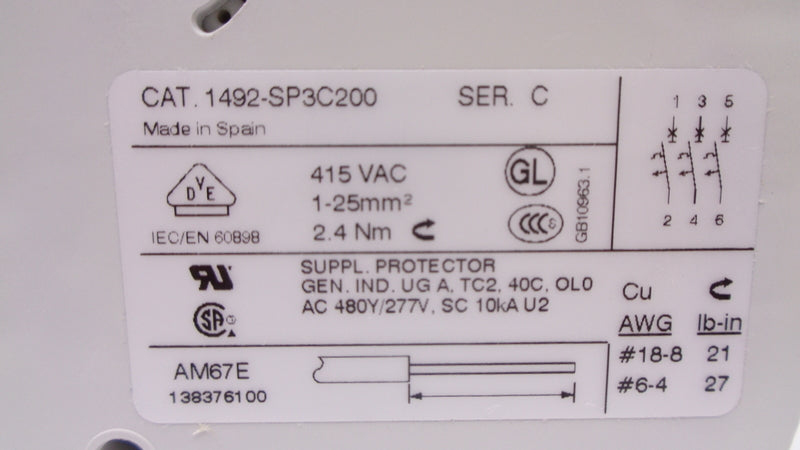ALLEN BRADLEY 1492-SP3C200 SER. C 20A 415VAC NSNP