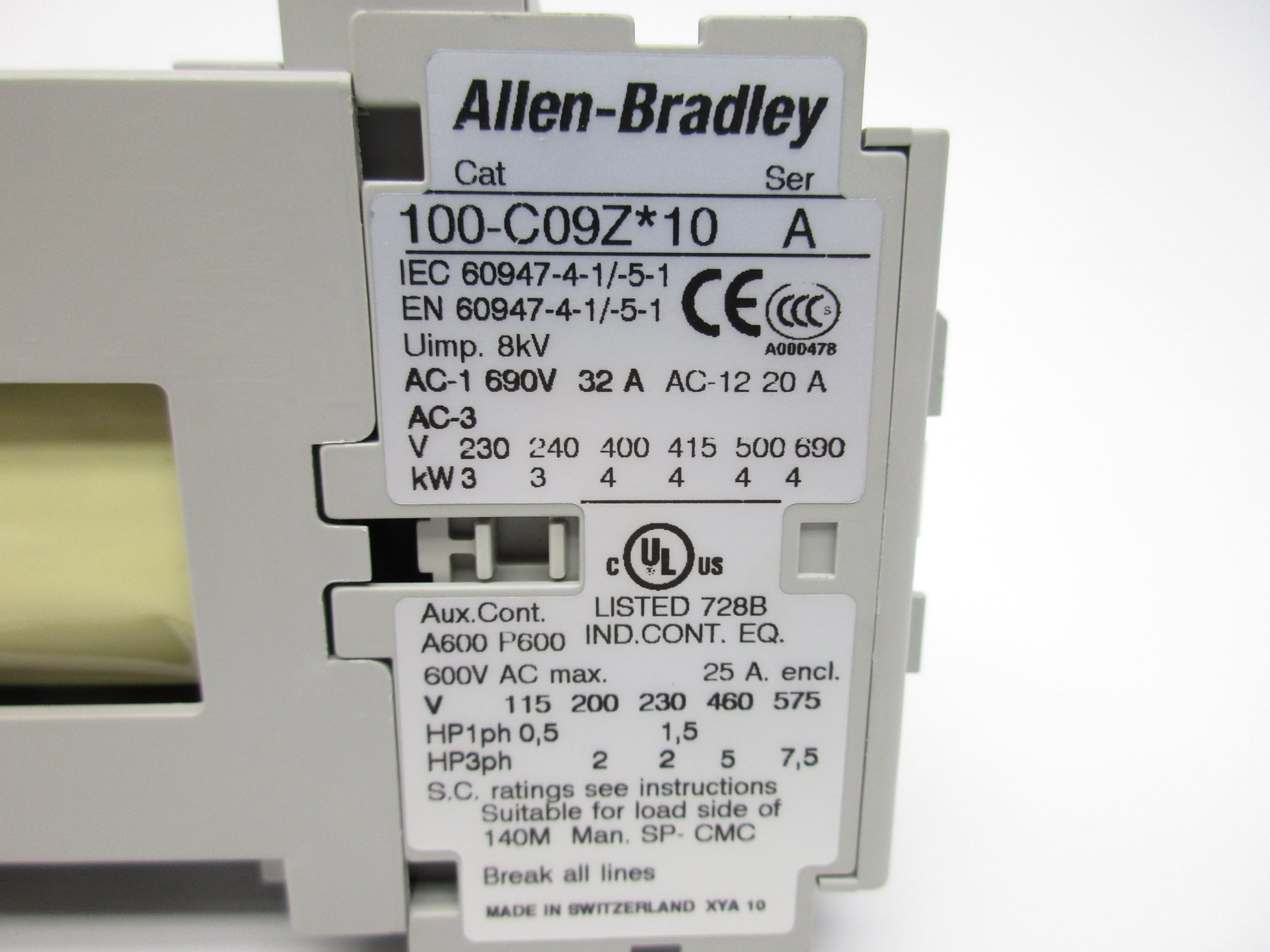 ALLEN BRADLEY 100-C09ZJ10 SER. A 24VDC 32A (BR/WH) NSMP