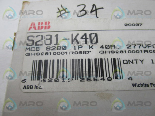 ABB S281-K40 CIRCUIT BREAKER 40A 277/480V  NSMP