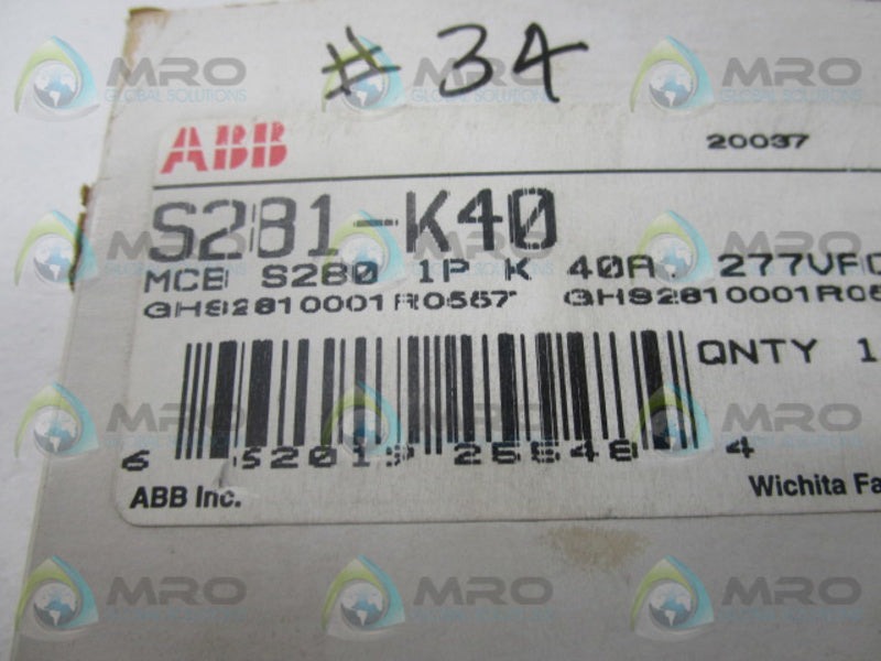ABB S281-K40 CIRCUIT BREAKER 40A 277/480V  NSMP