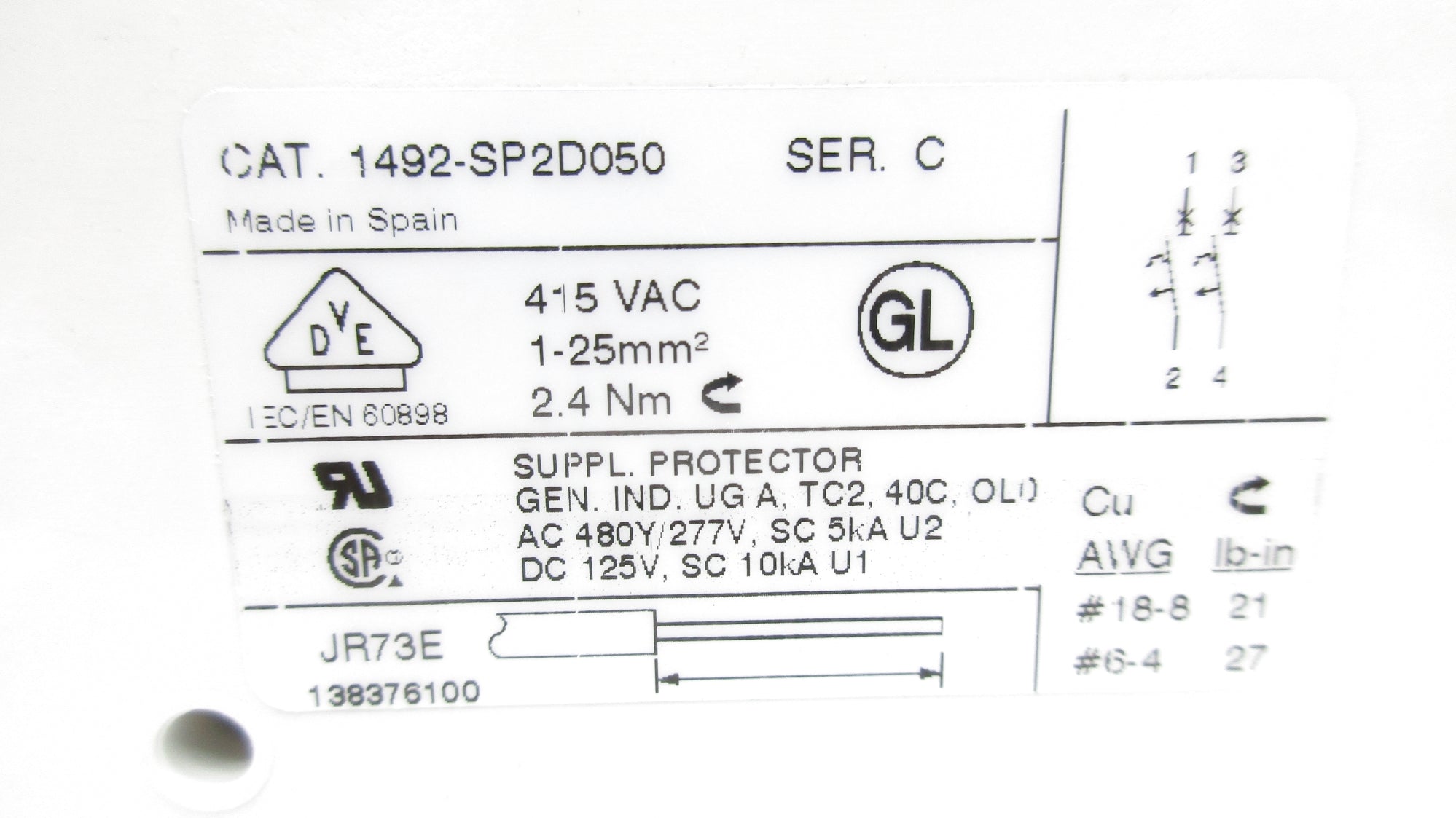 ALLEN BRADLEY 1492-SP2D050 SER. C 5A 277VAC (WH) NSMP