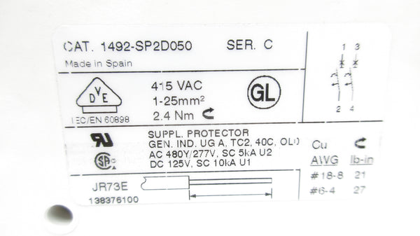 ALLEN BRADLEY 1492-SP2D050 SER. C 5A 277VAC (WH) NSMP