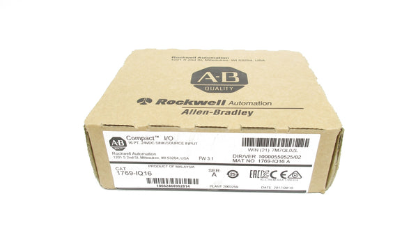 ALLEN BRADLEY 1769-IQ16 SER. A F/W 3.1 24VDC DATE: 2017 NSFS