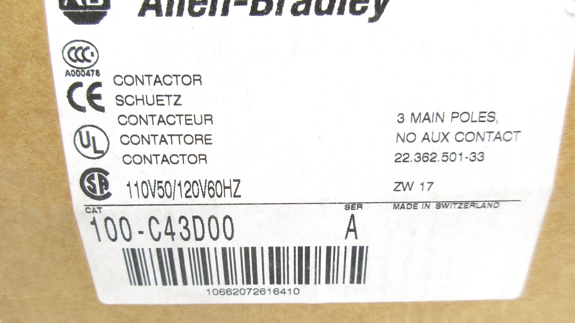 ALLEN BRADLEY 100-C43D00 SER. A 110/120V (BR/WH) NSMP