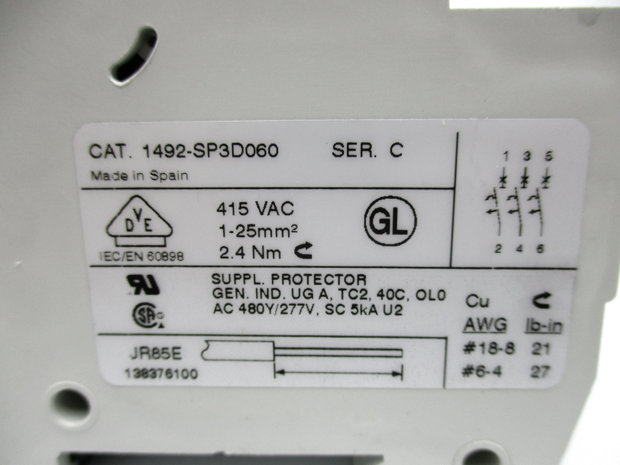 ALLEN BRADLEY 1492-SP3D060 SER. C 6A 415VAC (WH) NSMP