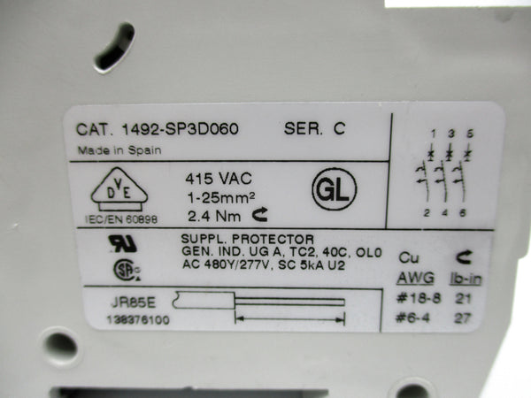 ALLEN BRADLEY 1492-SP3D060 SER. C 6A 415VAC (WH) NSMP