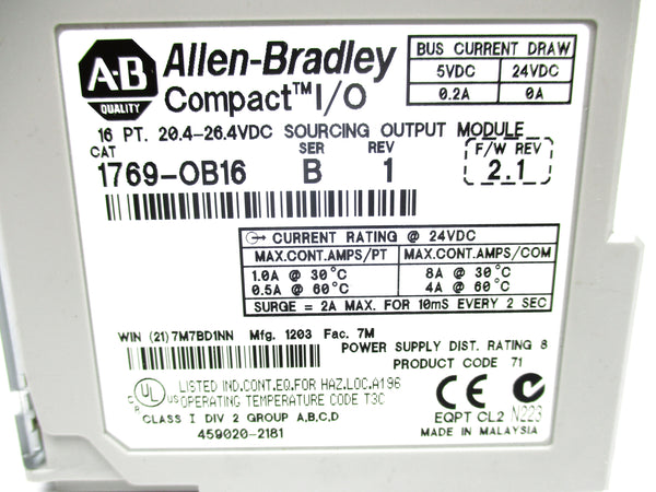 ALLEN BRADLEY 1769-OB16 SER. B F/W 2.1 24VDC 0.2A NSNP