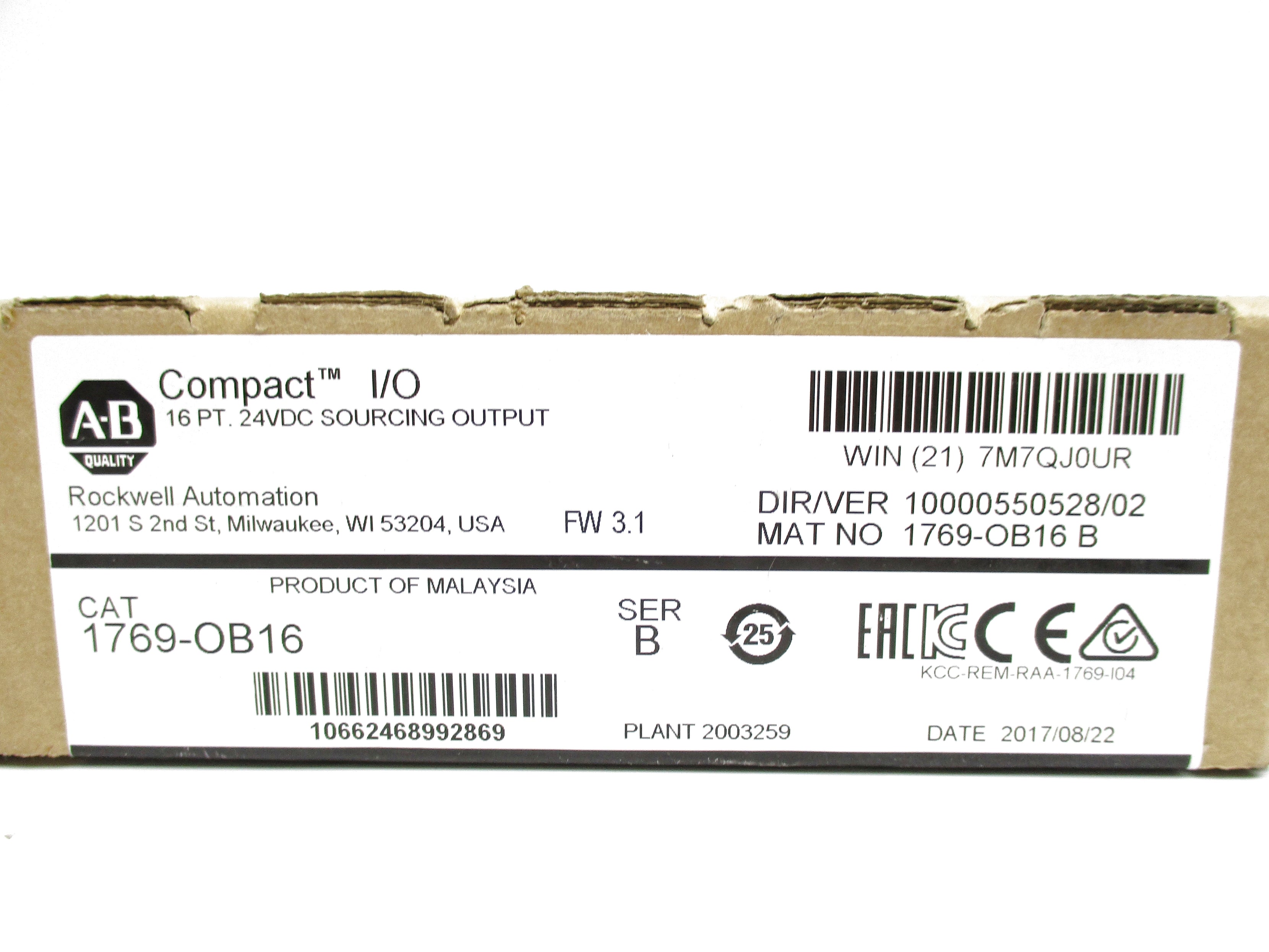 ALLEN BRADLEY 1769-OB16 SER. B F/W 3.1 24VDC DATE: 2017 NSFS