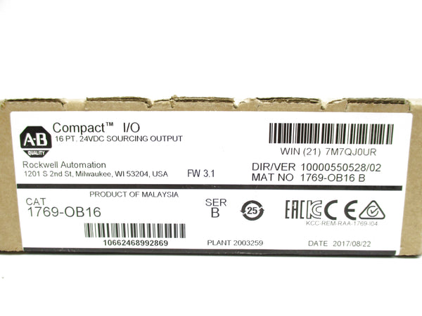 ALLEN BRADLEY 1769-OB16 SER. B F/W 3.1 24VDC DATE: 2017 NSFS