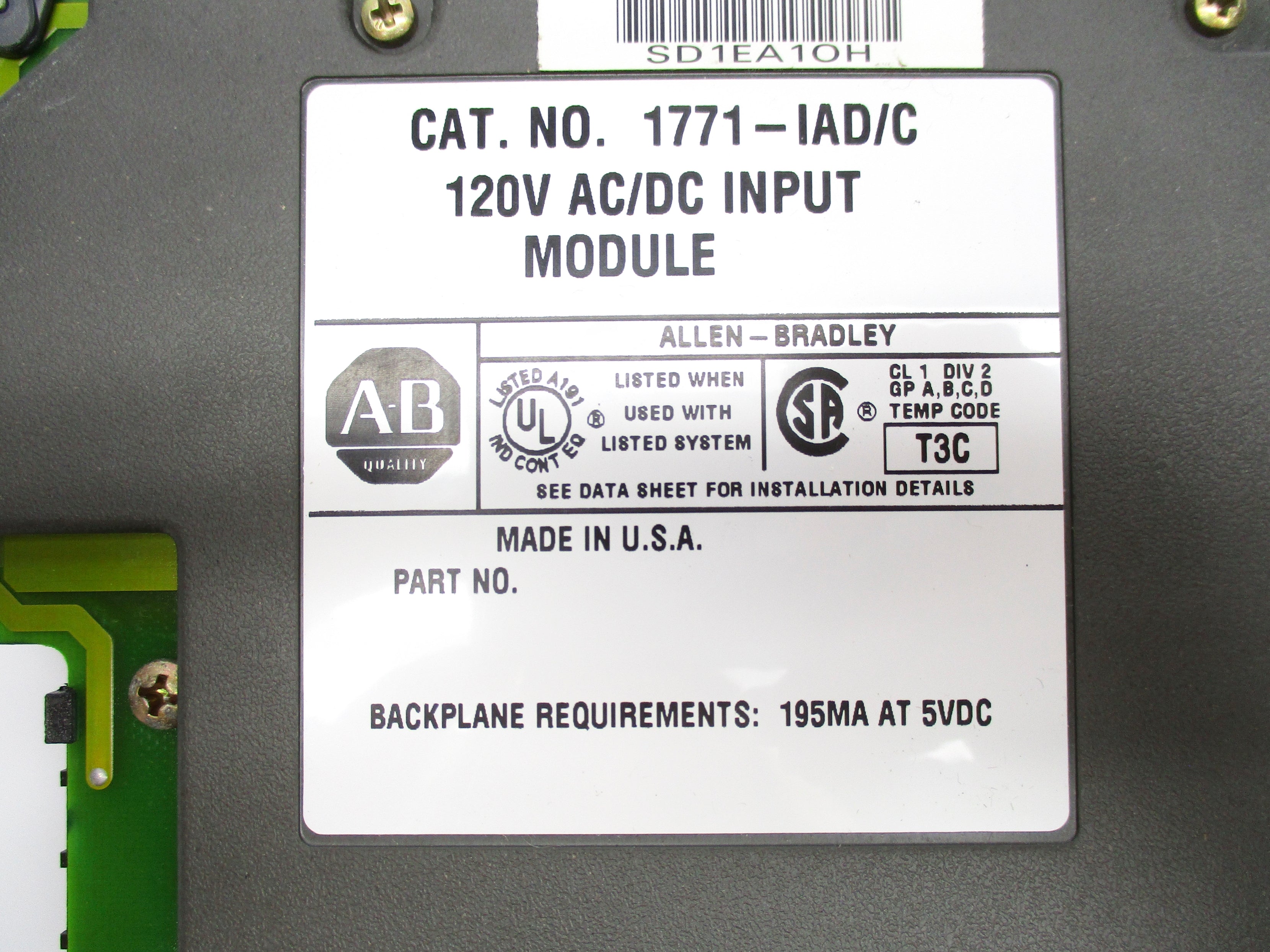ALLEN BRADLEY 1771-IAD SER. C 120VAC/DC UNMP