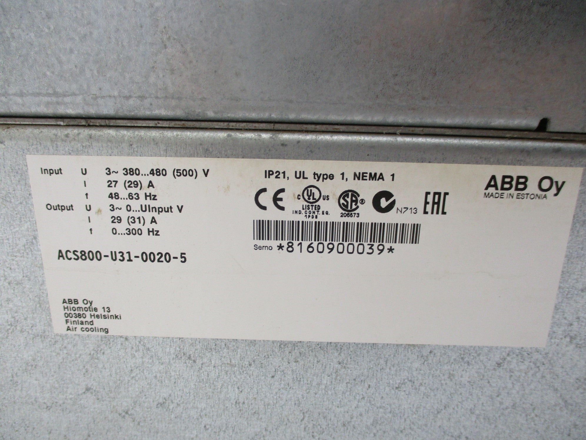 ABB ACS800-U31-0020-5 UNMP