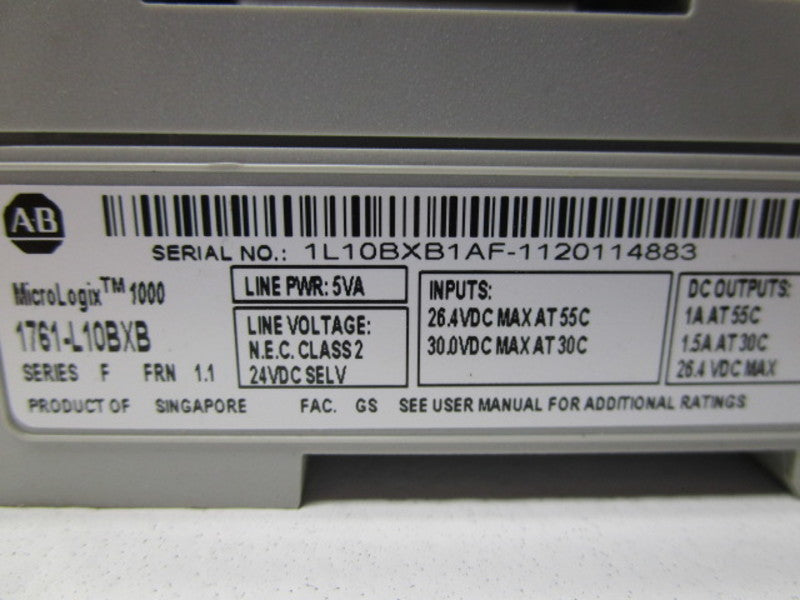 ALLEN BRADLEY 1761-L10BXB CONTROLLER SER. F F/W 1.1  UNMP