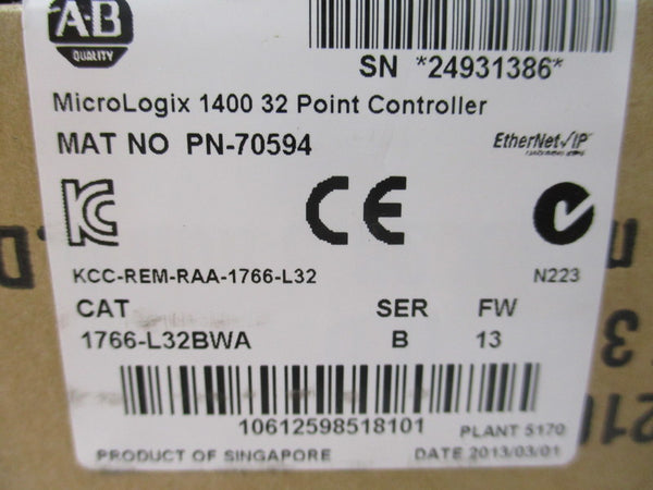 ALLEN BRADLEY 1766-L32BWA SER B F/W 13 DATE: 2013 NSFS