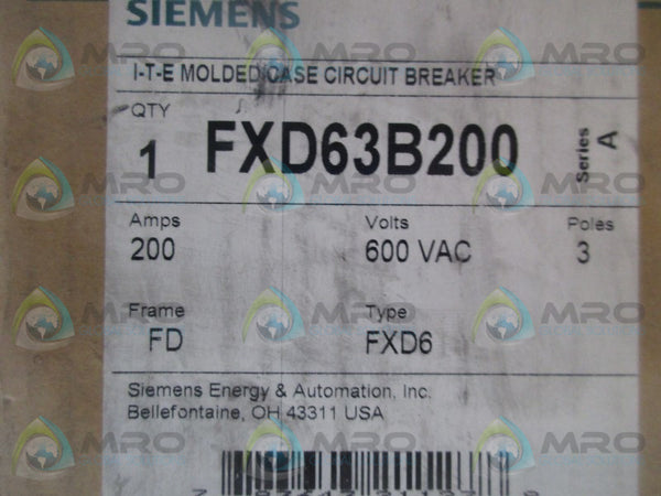 SIEMENS FXD63B200 CIRCUIT BREAKER 200A  NSMP