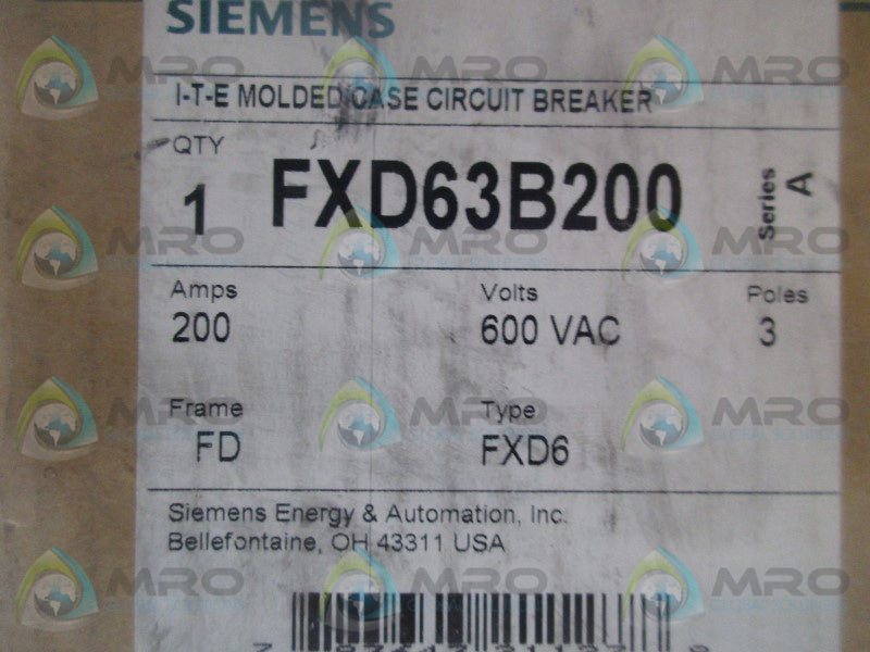 SIEMENS FXD63B200 CIRCUIT BREAKER 200A  NSMP