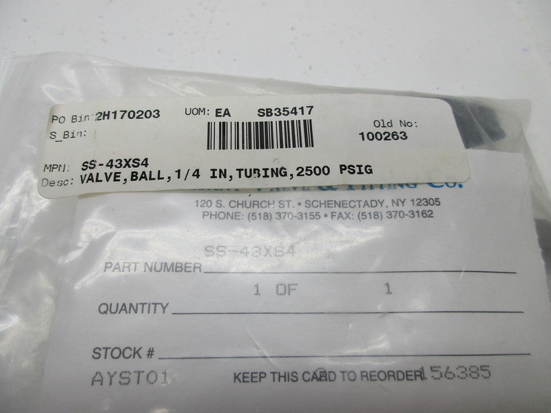 ALBANY VALVE & FITTING CO SS-43XS4  NSMP