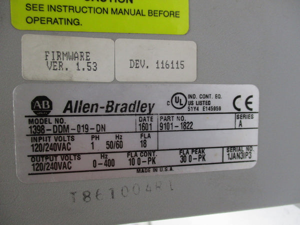 ALLEN BRADLEY 1398-DDM-019-DN SER. A F/W 1.53  NSNP