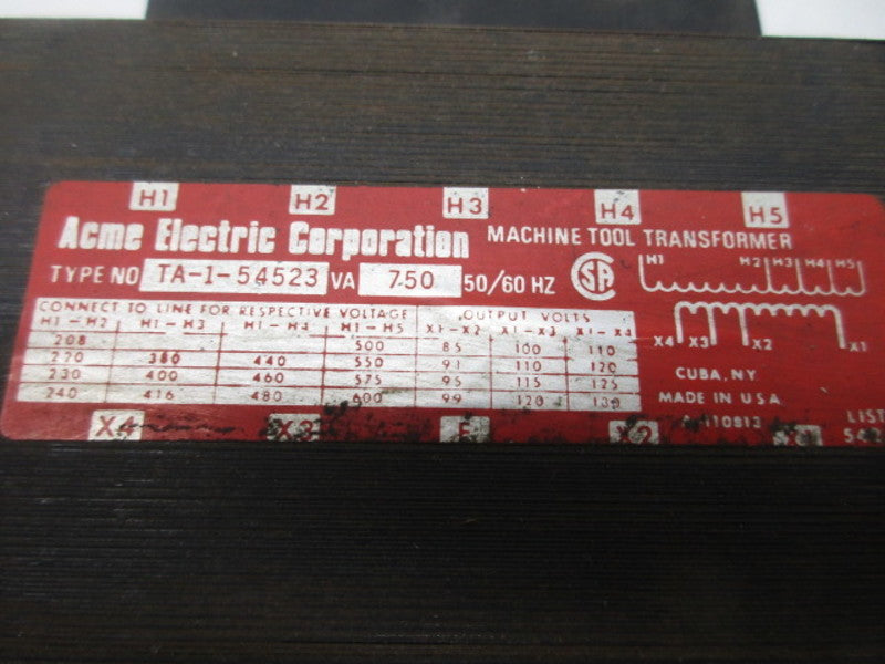 ACME TA-1-54523 CONTROL TRANSFORMER 750VA  NSNP