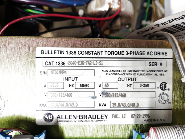 ALLEN BRADLEY 1336-B040-EJG-FA2-L3-S1 SER. A UNMP
