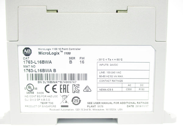 ALLEN BRADLEY 1763-L16BWA SER. B F/W 16 24VDC NSMP