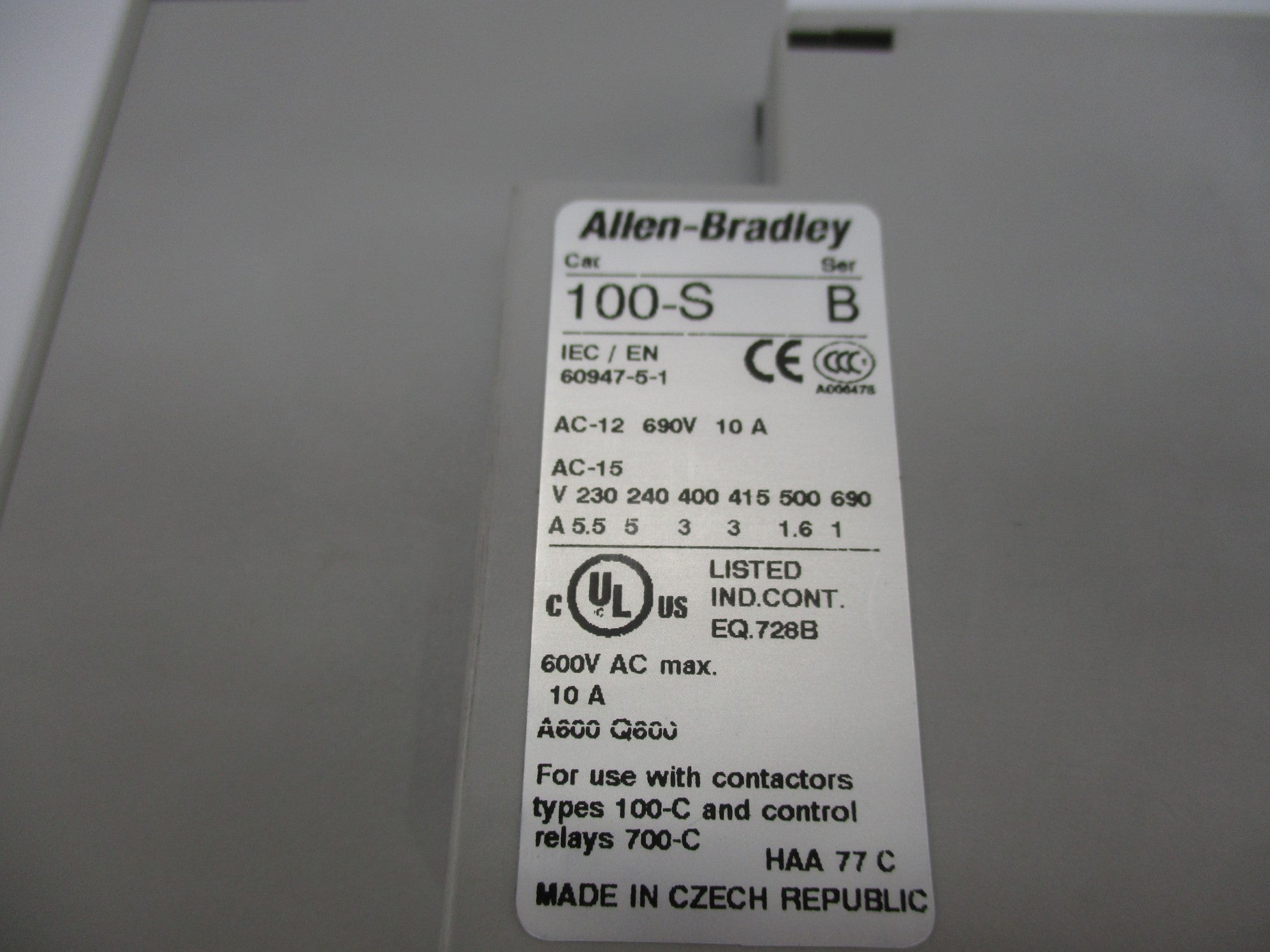 ALLEN BRADLEY 100-C85D10 SER. A 110/120V 100A (BR/WH) NSMP