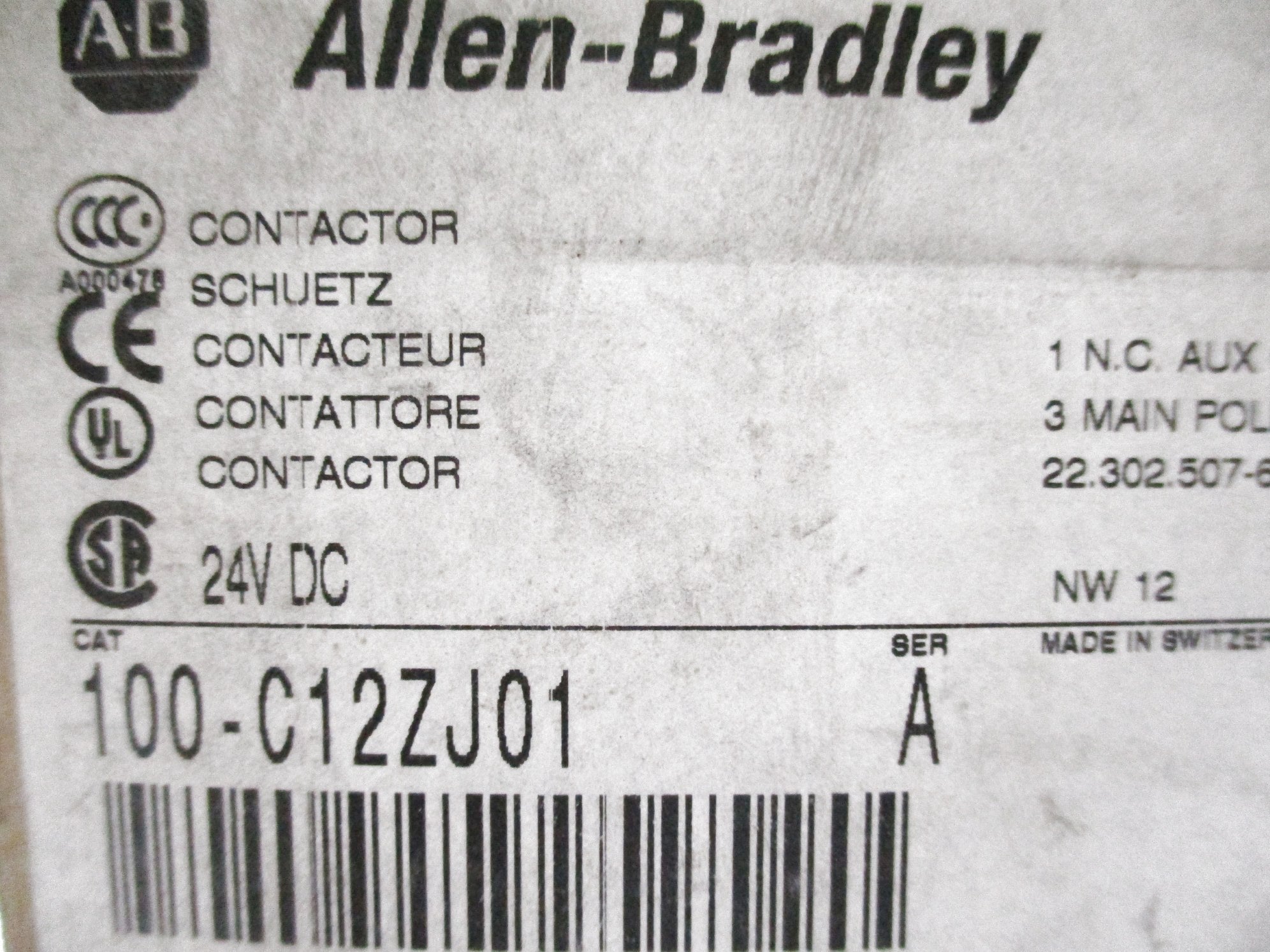 ALLEN BRADLEY 100-C12ZJ01 SER. A 24VDC 32A (BR/WH) NSMP