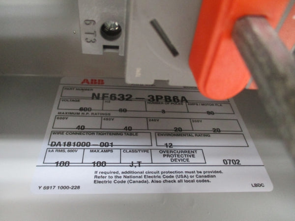 ABB NF632-3PB6A 600V 80A NSMP
