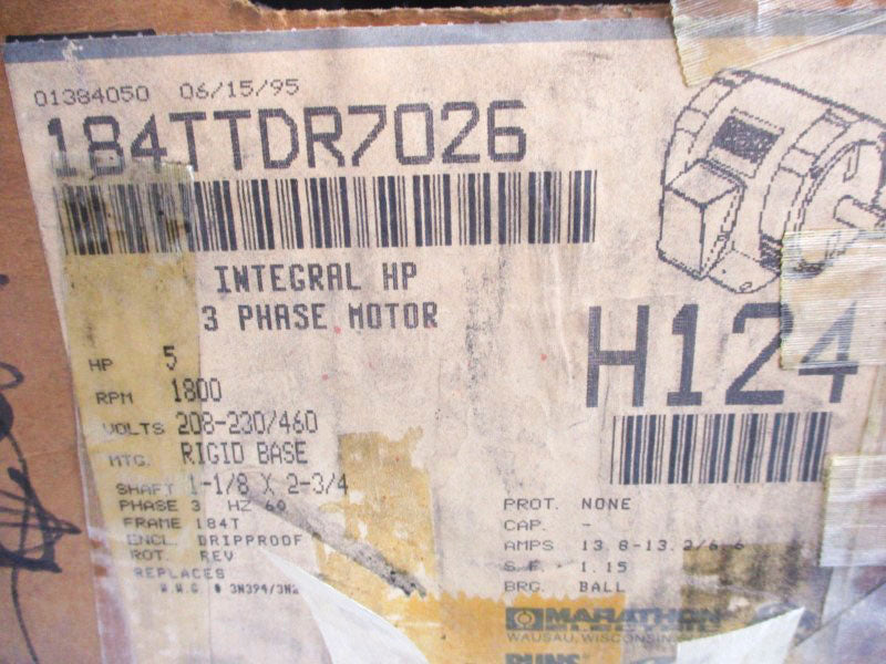 MARATHON ELECTRIC H124 2VF184TTDR7026DJ 208-230/460V NSMP