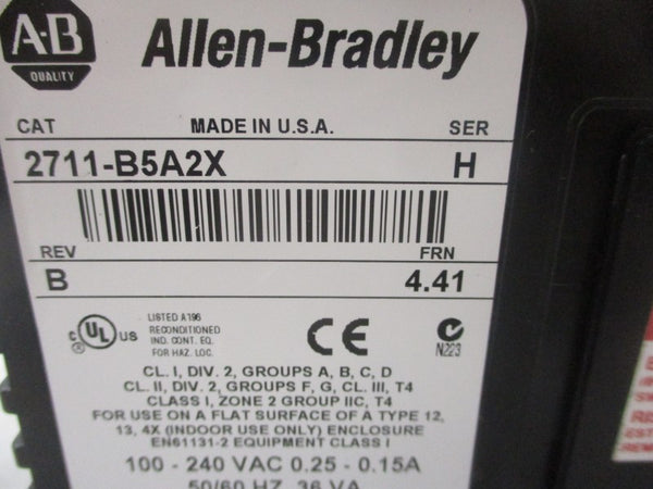 ALLEN BRADLEY 2711-B5A2X SER. H F/W 4.41 100-240VAC .25-.15A REMAN
