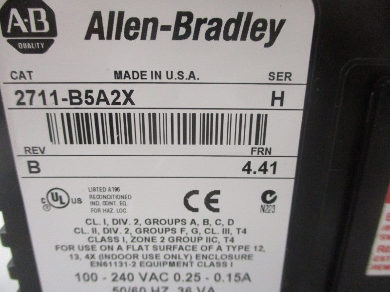 ALLEN BRADLEY 2711-B5A2X SER. H F/W 4.41 100-240VAC .25-.15A REMAN