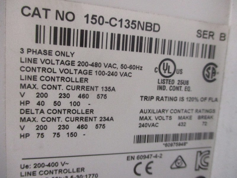 ALLEN BRADLEY 150-C135NBD SER. B 100-240VAC 135A NUPI