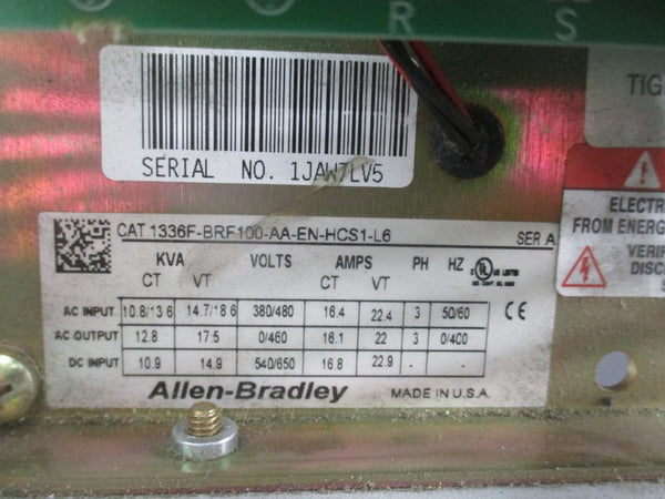 ALLEN BRADLEY 1336F-BRF100-AA-EN-HCS1-L6 SER. A 380/480VAC 22.4A UNMP