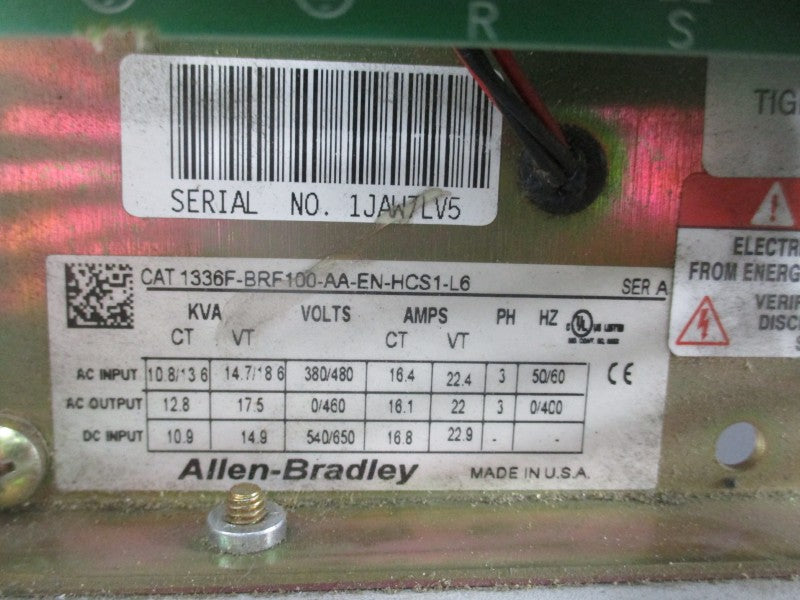 ALLEN BRADLEY 1336F-BRF100-AA-EN-HCS1-L6 SER. A 380/480VAC 22.4A UNMP