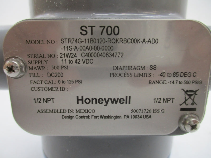 HONEYWELL STR74G-11B0120-RQKRBC00K-A-AD0-11S-A-00A0-00-0000 11-42VDC 500PSI 1/2" NSMP