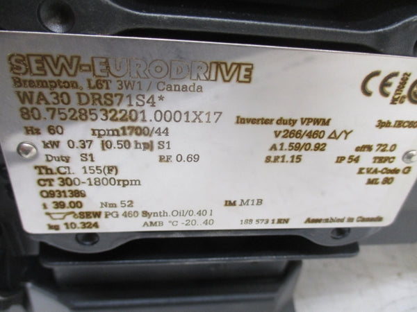 SEW-EURODRIVE WA30 DRS71S4 266/460V 1.59/0.92A NSNP