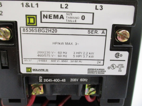 SQUARE D 8536SBG2V08H20 SER. A 208V NSMP
