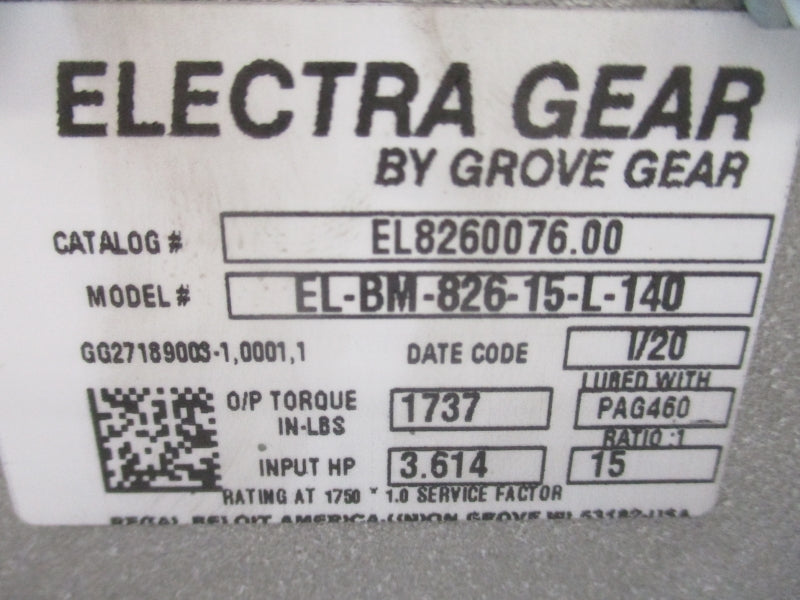GROVE GEAR EL-BM-826-15-L-140 EL8260076.00 NSMP