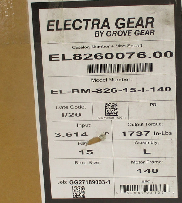 GROVE GEAR EL-BM-826-15-L-140 EL8260076.00 NSMP