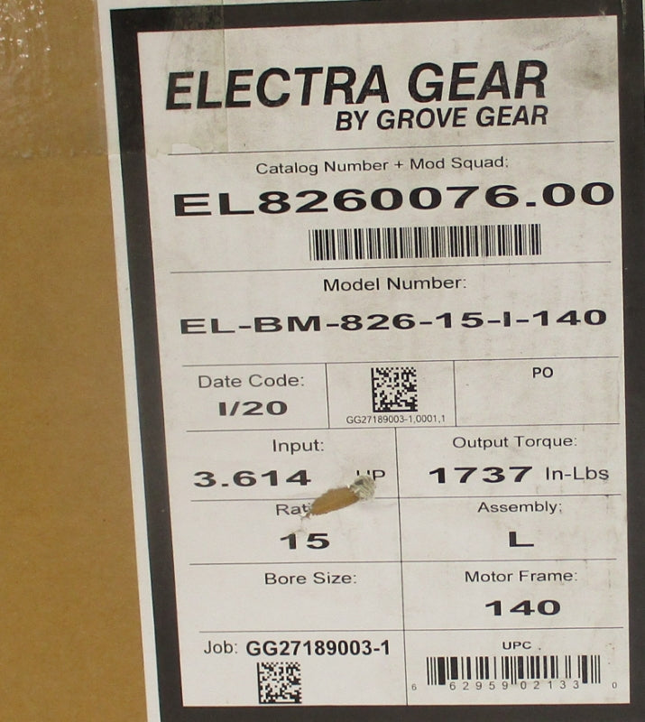 GROVE GEAR EL-BM-826-15-L-140 EL8260076.00 NSMP