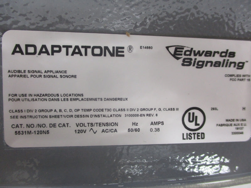 EDWARDS SIGNLING 5531M-120N5 120VAC 0.38A NSMP